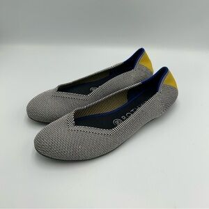 Rothy’s The Flat Round Toe Ballet Houndstooth Shale Ribbon Stripe Size 8 Shoes